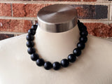 Black Matte Choker Acrylic Beaded Short Lucite Statement Necklace - Betty