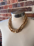 Gold Long Wood Beaded Wooden Boho Single Strand Statement Necklace - Nicoline