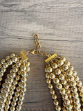 Gold Shiny Acrylic Beaded Multi Strand Statement Necklace - Alana
