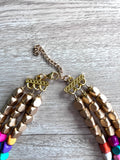 Multi Color Gold Beaded Multi Strand Wood Chunky Statement Necklace - Lisa