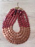 Brown Copper Wood Bead Multi Strand Statement Necklace - Regan