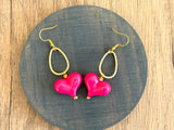 Pink Red Acrylic Heart Gold Dangle Statement Earrings