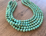Green Turquoise Beaded Chunky Multi Strand Statement Necklace - Alana