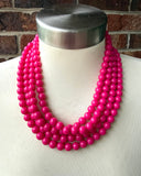 Hot Pink Acrylic Beaded Multi Strand Statement Necklace | Alana | DLD Jewelry