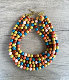 Multi Color Acrylic Bead Chunky Multi Strand Statement Necklace - Alana