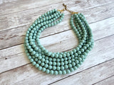 Blue Green Teal Acrylic Beaded Multi Strand Statement Necklace - Alana