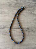 Mens Brown Blue Tigers Eye Wood Stone Beaded Mens Necklace - Sid