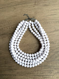 White Acrylic Big Bead Chunky Multi Strand Statement Necklace - Alana