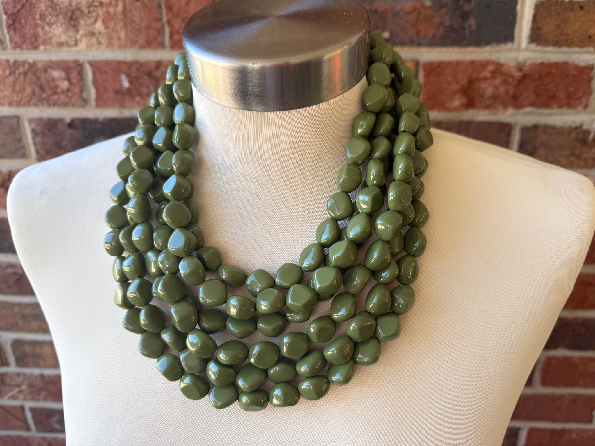 ✨NEW Green Beaded statement Necklace Apple Green Glass Beaded Multi Strand Statement Necklace  main image 4