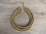 Gold Matte Smaller Bead Acrylic Chunky Multi Strand Statement Necklace - Michelle