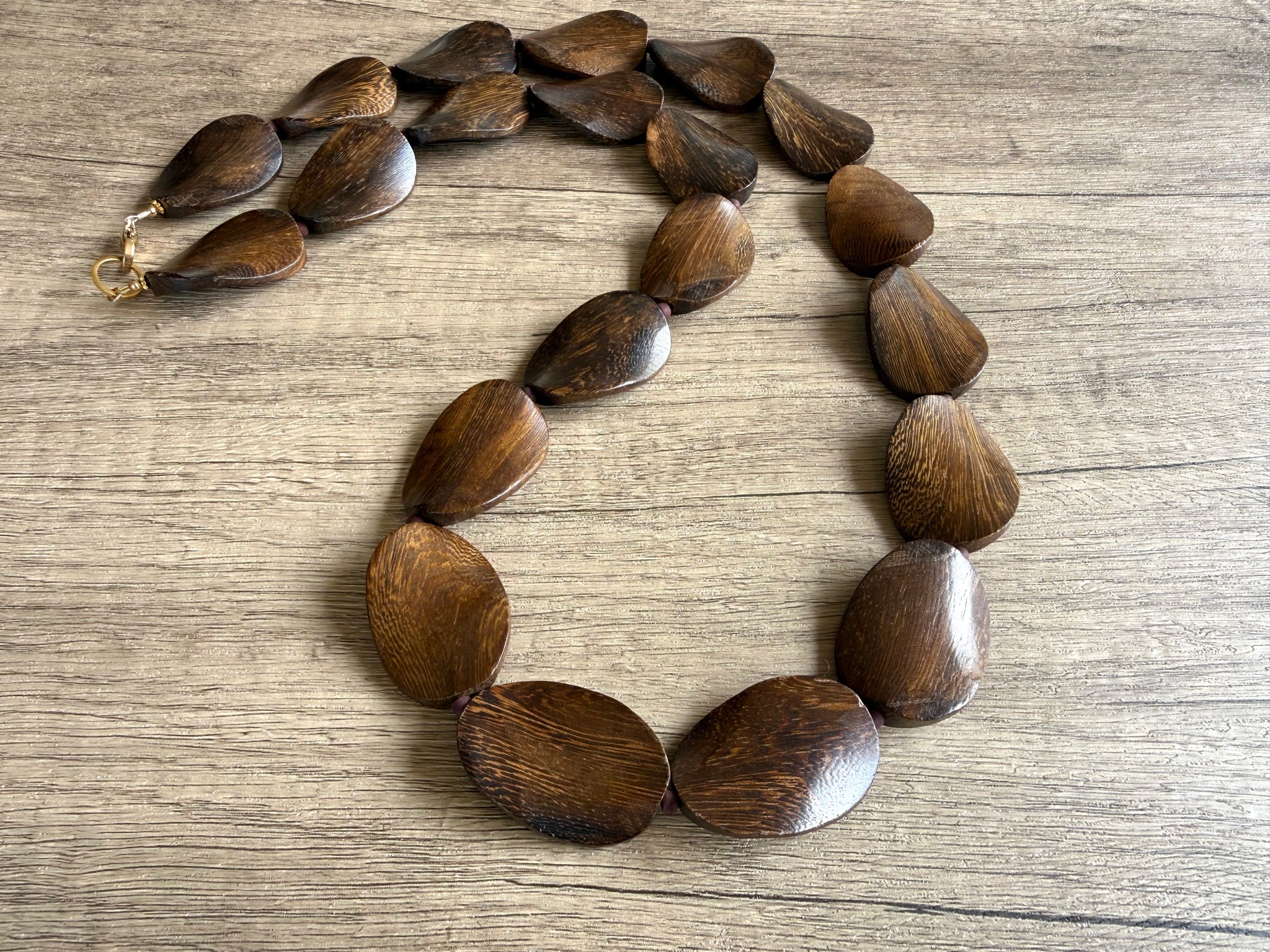 Brown Wood Beaded Long Boho Statement Necklace - Shelly – Dana