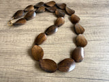 Brown Wood Beaded Long Boho Statement Necklace - Shelly