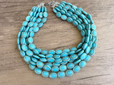 Blue Gold Acrylic Beaded Chunky Multi Strand Statement Necklace - Ava