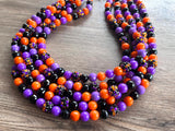 Orange Black Acrylic Beaded Halloween Multi Strand Statement Necklace - Wednesday