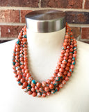 Orange Blue Jade Beaded Multi Strand Statement Necklace - Alana