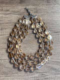 Clear Gold Lucite Beaded Multi Strand Chunky Statement Necklace - Charlotte