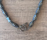 Mens Beaded Stone Gray Hematite Long Necklace - Dylan
