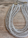 Clear Silver Glitter Acrylic Lucite Bead Chunky Multi Strand Statement Necklace - Alana