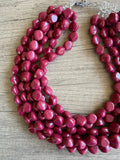 Dark Red Acrylic Beaded Multi Strand Statement Necklace - Julianna