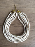 White Stone Magnesite Beaded Chunky Multi Strand Statement Necklace - Michelle