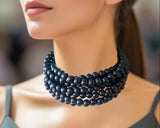 black matte multi strand choker statement necklace