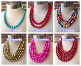 Examples of necklaces with different numbers of strands on white mannequins
