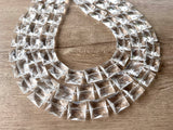 Clear Faceted Square Acrylic Beaded Multi Strand Chunky Statement Necklace - Olivia