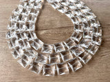 Clear Faceted Square Acrylic Beaded Multi Strand Chunky Statement Necklace