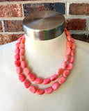 Coral Pink Orange Acrylic Beaded Multi Strand Statement Necklace - Lauren