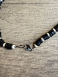 Black White Wood Beaded Mens Surfer Long Necklace - Dennis