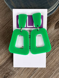 Emerald Green Acrylic Matte Lucite Big Large Statement Earrings - Heidi
