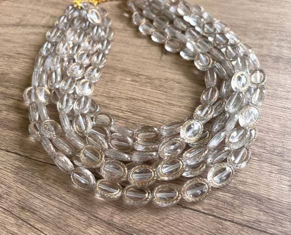 Clear Gold Acrylic Bead Chunky Multi Strand Statement Necklace - Ava