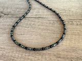 Black Gray Mens Beaded Jade Hematite Thin Necklace - Collins