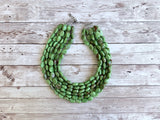 Green White Acrylic Beaded Multi Strand Statement Necklace | Lauren | DLD Jewelry
