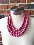 Rose Pink Acrylic Big Beaded Chunky Multi Strand Necklace - Alana