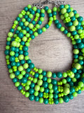 St Patricks Day Shamrock Acrylic Big Bead Chunky Multi Strand Necklace