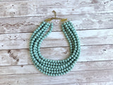 Blue Green Teal Acrylic Beaded Multi Strand Statement Necklace - Alana