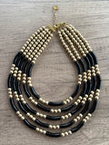 Black Gold Acrylic Bead Multi Strand Statement Necklace - Tanya