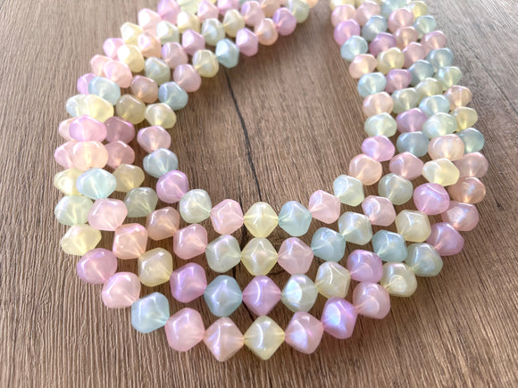 Pastel Multi Color Lucite Acrylic Bead Chunky Multi Strand Statement Necklace - Lorelai