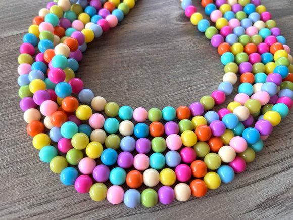 Multi Color Acrylic Lucite Bead Chunky Statement Necklace - Alana