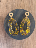 Clear Gold Glitter Sparkle Lucite Acrylic Big Dangle Statement Earrings - Sylvia