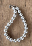Silver Matte Choker Acrylic Beaded Short Lucite Statement Necklace - Betty