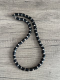 Black White Wood Beaded Mens Surfer Long Necklace - Dennis