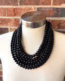Black Acrylic Lucite Bead Chunky Multi Strand Statement Necklace - Alana