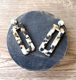 Gray Beige White Statement Big Lucite Geometric Acrylic Large Earrings - Louise