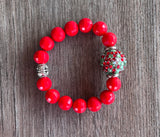 Christmas Snowflake Snowman Rhinestone Bead Lucite Stretch Womens Holiday Bracelet