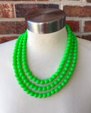 Neon Green Acrylic Lucite Bead Chunky Multi Strand Statement Necklace - Alana