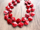 Red Acrylic Bead Chunky Multi Strand Statement Necklace - Krista