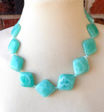 Aqua Blue Acrylic Bead Chunky Multi Strand Statement Necklace - Krista