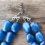 blue chunky matte resin 2 strand statement necklace